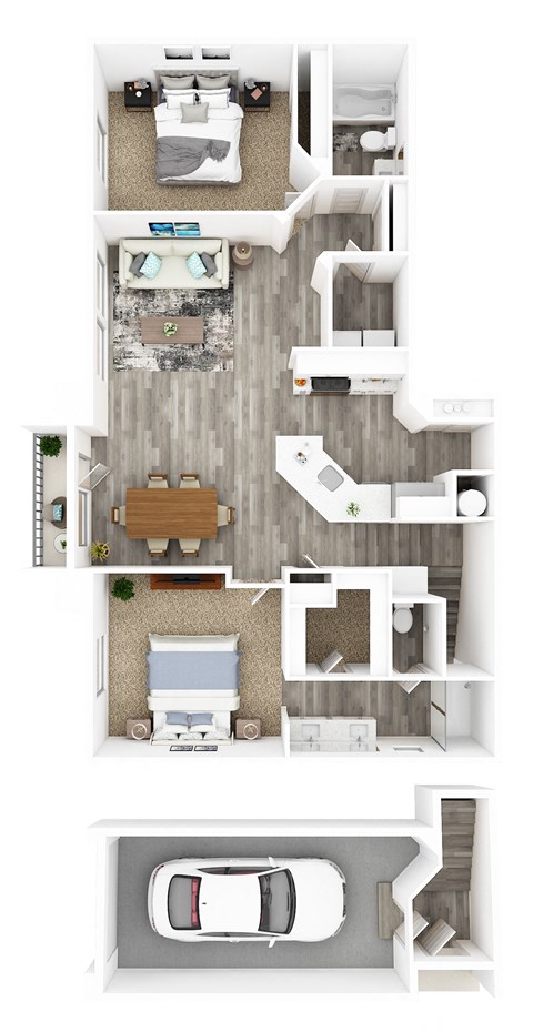 Floor plan for 2 beds, 2 baths, 1171 sqft